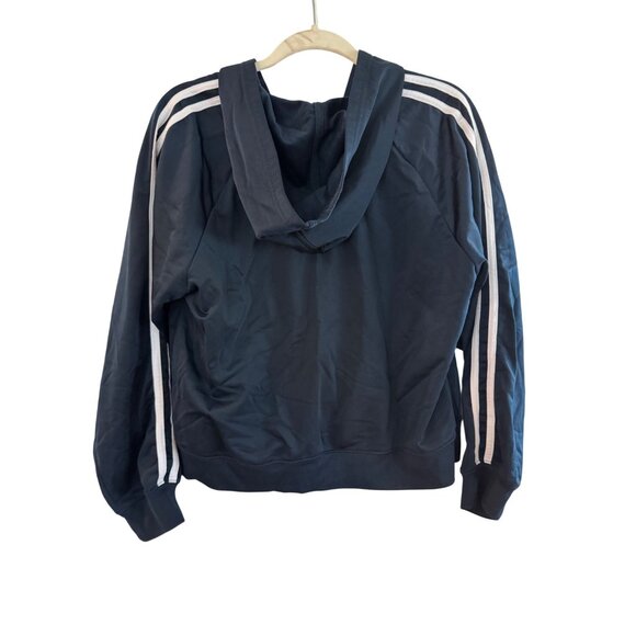 Gloria Vanderbilt XL Navy Blue Zip-Up Hoodie With White Stripes & Pockets - Picture 3 of 4